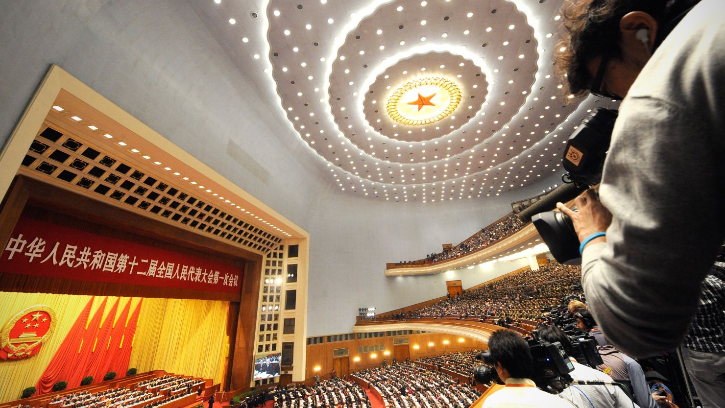 Inside the Great Hall of the People during the opening session of the National People's Congress , Beijing, March 5, 2013.