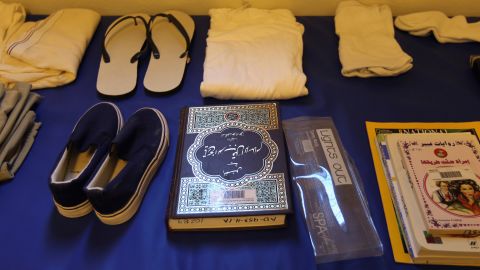 A Quran sits among a display of items issued to detainees in September 2010. The suspects are given a prayer mat and a copy of the Muslim holy book as well as a toothbrush, soap, shampoo and clothing.