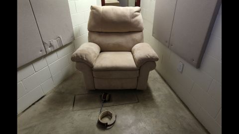 A seat and shackle await a detainee in the DVD room of a maximum-security detention center in March 2010. 