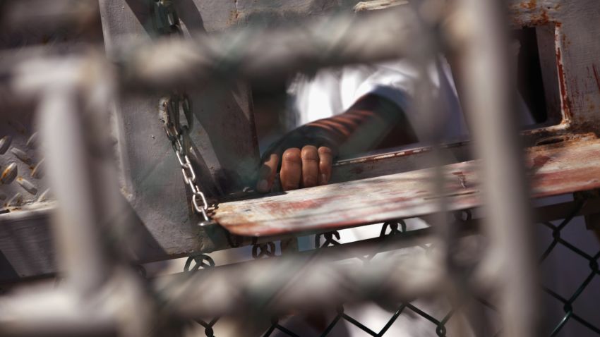 A detainee waits for lunch at the detention center on September 16, 2010 in Guantanamo Bay.