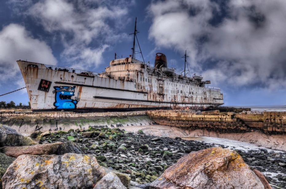 Former cruise liner, the <em>Duke of Lancaster</em>, was docked on the banks of the Dee Estuary in north Wales three decades ago. It has now become a canvas for graffiti artists from across Europe.