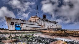 Former cruise liner, the Duke of Lancaster, was docked on the banks of the Dee Estuary in north Wales three decades ago. It has now become a canvas for graffiti artists from across Europe.