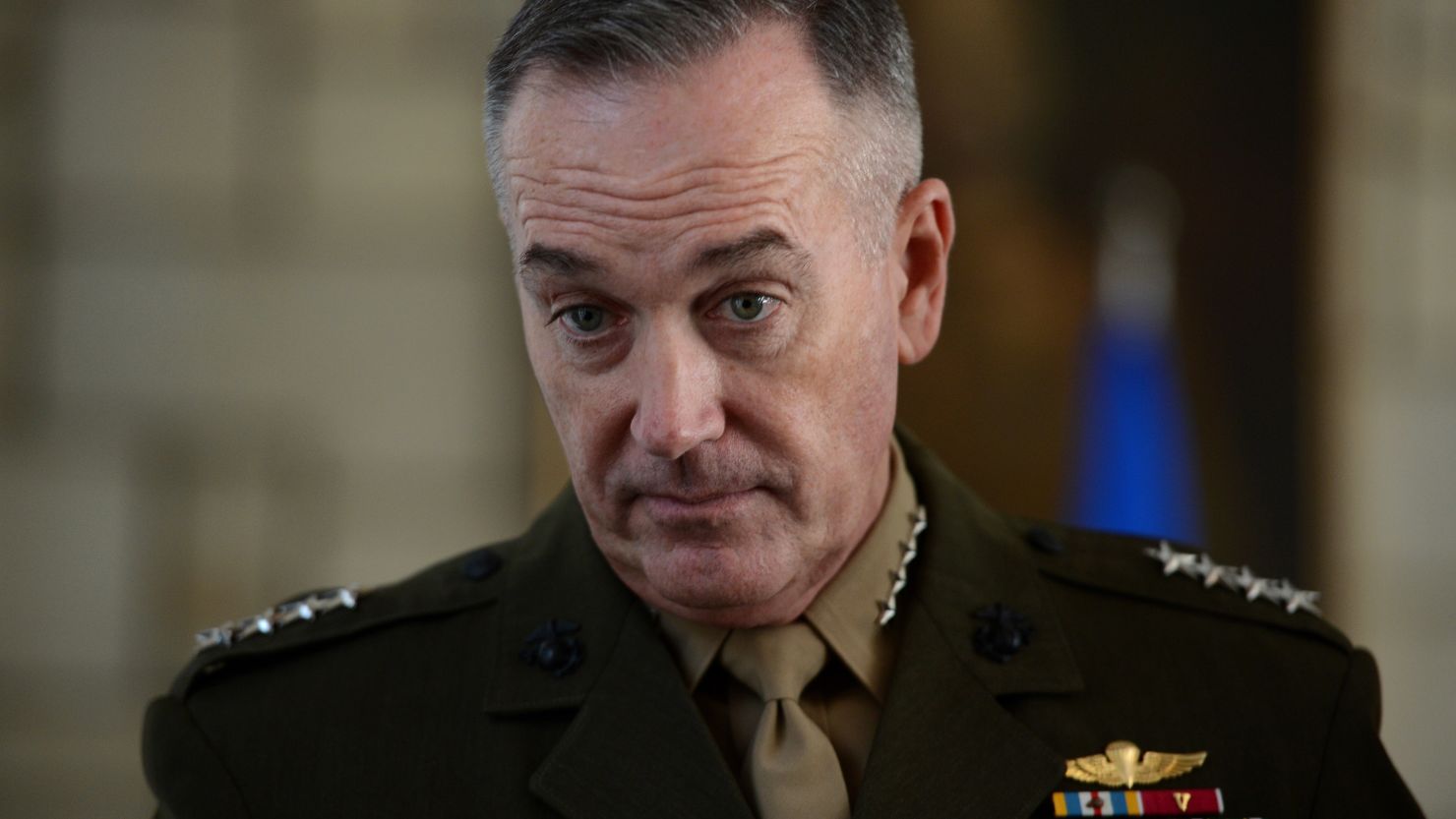 Gen. Joseph Dunford, commander of the International Security Assistance Force (ISAF) in Afghanistan, attends a joint press conference with NATO Secretary-General Anders Fogh Rasmussen and Afghan President Hamid Karzai in Kabul.