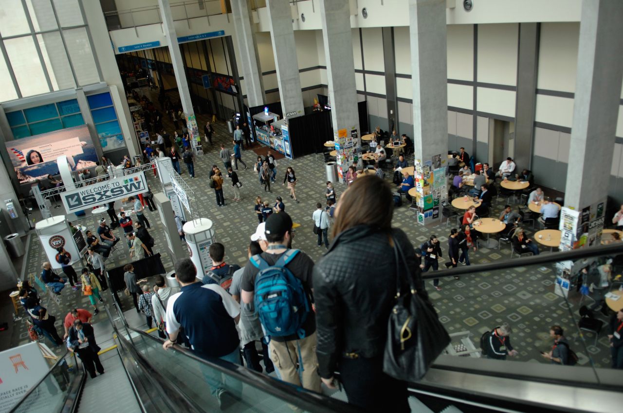 Attendees arrive at the Austin Convention Center on March 8 at the start of SXSW.