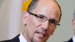 Assistant Attorney General for the Civil Rights Division Thomas E. Perez discusses the Federal Consent Decree at Gallier Hall on July 24, 2012 in New Orleans.