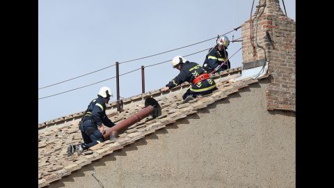The chimney that will emit the smoke was installed by members of the Vatican Fire Brigade on March 9.