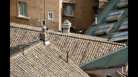 The installed chimney as it appeared on top of the Sistine chapel on March 12.