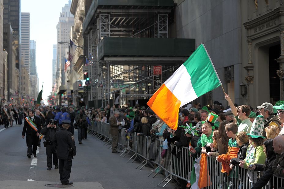 New York's annual St. Patrick's Day Parade honors the patron saint of Ireland. The first city march dates to March 17, 1762.