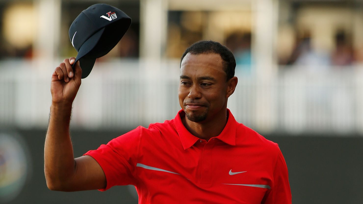 Tiger Woods celebrates after his two-stroke victory at the World Golf Championships on March 10, 2013.