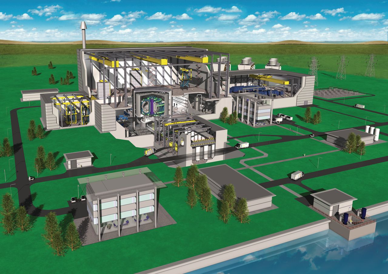 A CGI of how fusion power plants of the future might be laid out. For more details on fusion power visit the <a href="http://www.ccfe.ac.uk/introduction.aspx" target="_blank" target="_blank">Culham Center for Fusion Energy</a>. 