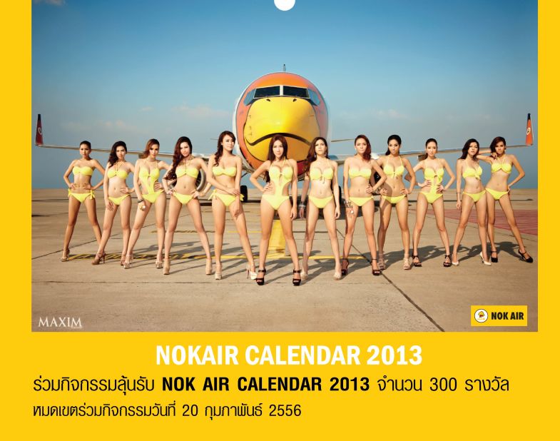Maxim models strike a pose for Thailand-based low-cost carrier Nok Air. CEO Patee Sarasin says it's "hard to measure" if such advertising boosts sales. 