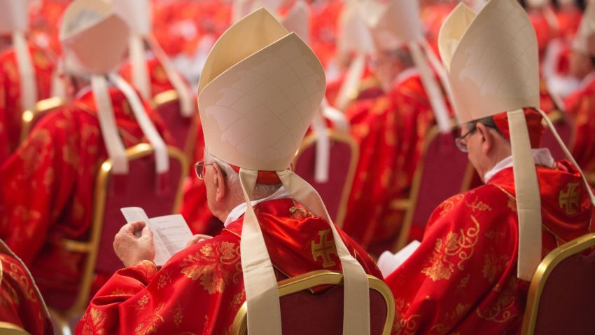  Cardinals attend the religious mass 'Pro Eligendo Romano Pontifice' at Saint Peter's Basilica in the Vatican, Vatican City, 12 March 2013. The Catholic Church's 115 cardinal electors are taking part in a mass in St. Peter's Basilica on 12 March ahead of entering the conclave for a papal election that observers say has no clear favourite. The Pro Eligendo Romano Pontefice ('For the Election of the Roman Pontiff') mass is presided by Angelo Sodano, the elderly dean of the College of Cardinals, and is also open to non-voting cardinals - those aged more than 80. The next pope will take over a Church beset by infighting, scandal and dwindling support, particularly in the West.  