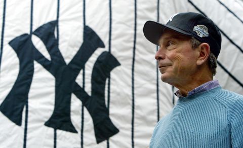 Bloomberg attends a New York Yankees pep rally at City Hall in October 2003.