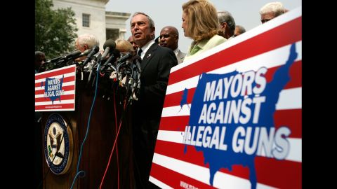 Bloomberg holds a news conference on gun control in July 2007 on Capitol Hill in Washington, where he traveled to lobby against the Tiahrt Amendments, measures that regulate access to gun-tracing data.