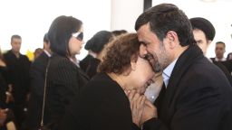 Image #: 21521697    Iran's President Mahmoud Ahmadinejad (R) offers his condolences to Elena Frias, mother of Venezuela's late President Hugo Chavez, during the funeral service at the Military Academy in Caracas March 8, 2013, in this picture provided by the Miraflores Palace. Chavez will be embalmed and put on display "for eternity" at a military museum after a state funeral and an extended period of lying in state, acting President Nicolas Maduro said on Thursday. REUTERS/Miraflores Palace/Handout (VENEZUELA - Tags: POLITICS OBITUARY TPX IMAGES OF THE DAY)       REUTERS /HANDOUT /LANDOV
