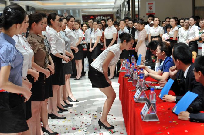 Chinese flight attendant hopefuls at an interview for China Southern airlines in Beijing. 