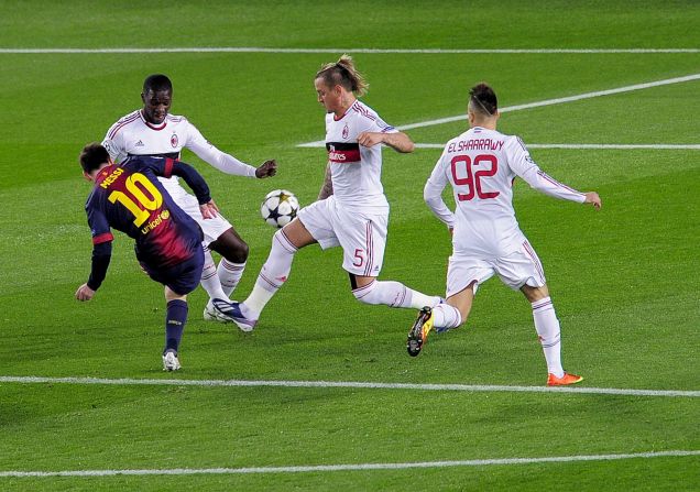Leo Messi gave Barcelona the perfect start by curling home an exquisite effort with just five minutes on the clock following a wonderfully intricate team move.  Trailing 2-0 from the first leg, Barca laid siege to the Milan goal with Andres Iniesta's shot turned onto the crossbar.