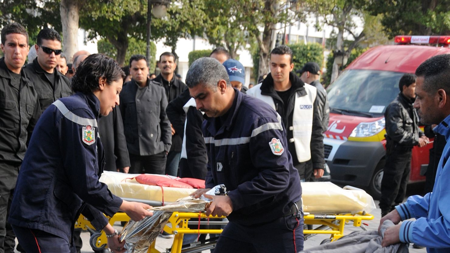 Tunisian paramedics rush to carry Adel Khadri, a cigarette vendor who immolated himself in Tunis on March 12, 2013.