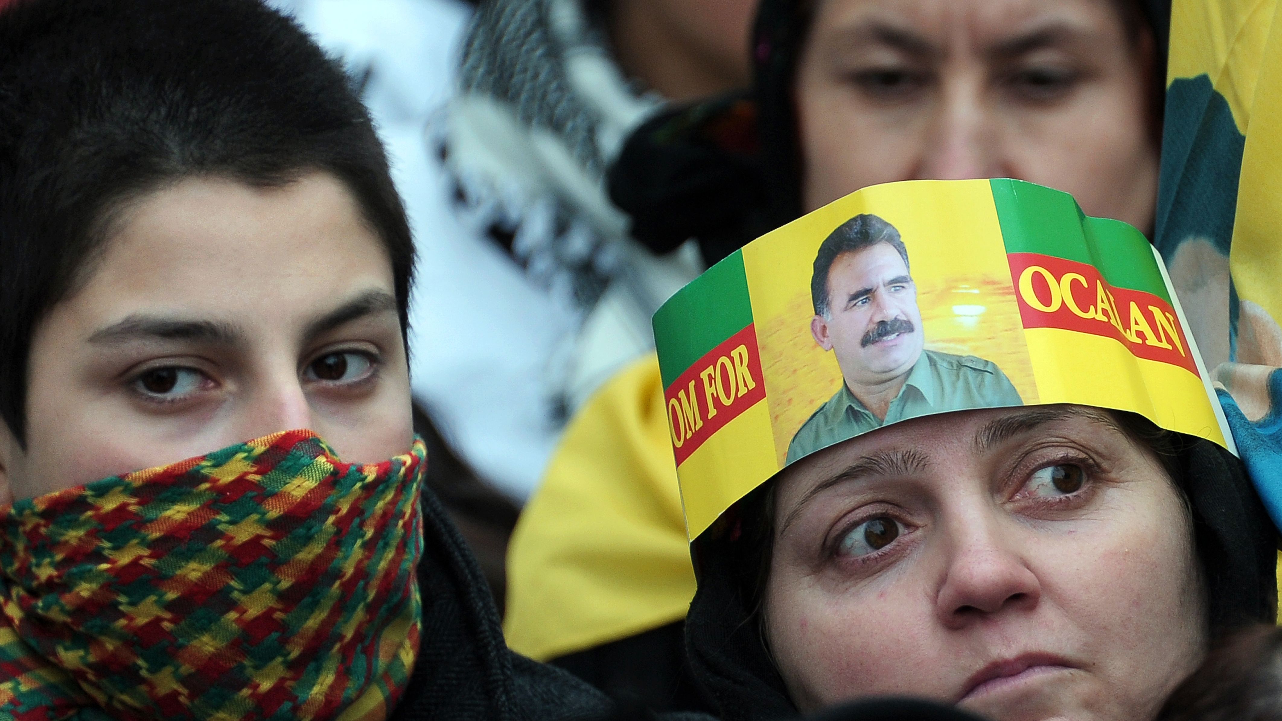 Supporters of militant Kurdish leader Abdullah Ocalan at a gathering in March 2013.