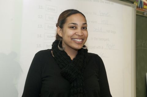 Monette poses for a photo at the start of her job at Woodland West Elementary in October 2012.
