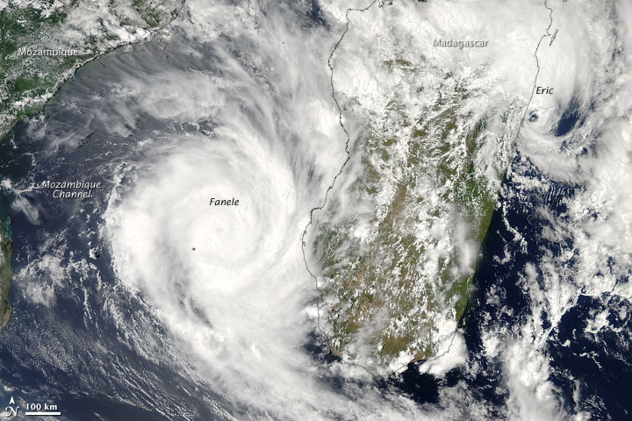 On January 19, 2009, two tropical cyclones -- or hurricanes -- bore down on Madagascar, near where the Queequeg was sailing.