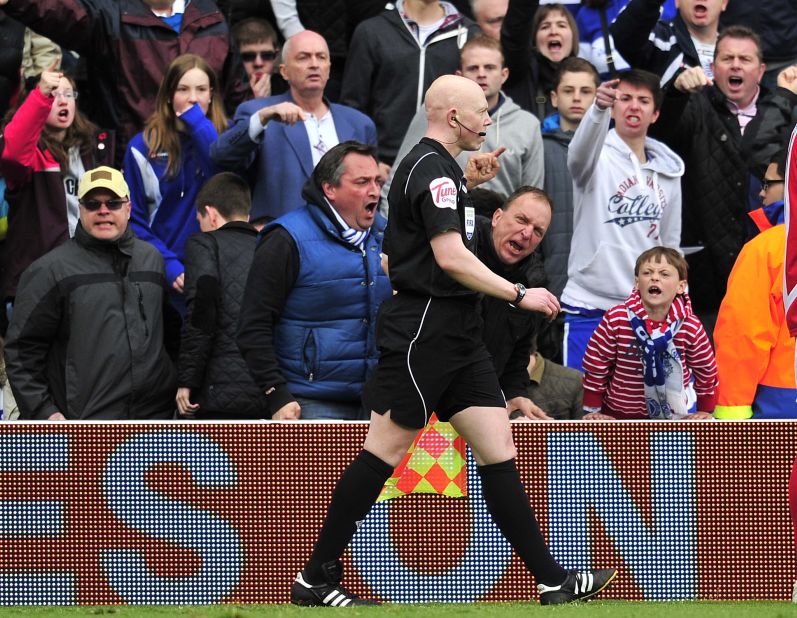 The English Premier League has instigated a "Respect" campaign in a bid to stop match officials being subjected to abuse -- such as this during match between Queens Park Rangers and Stoke in May 2012.