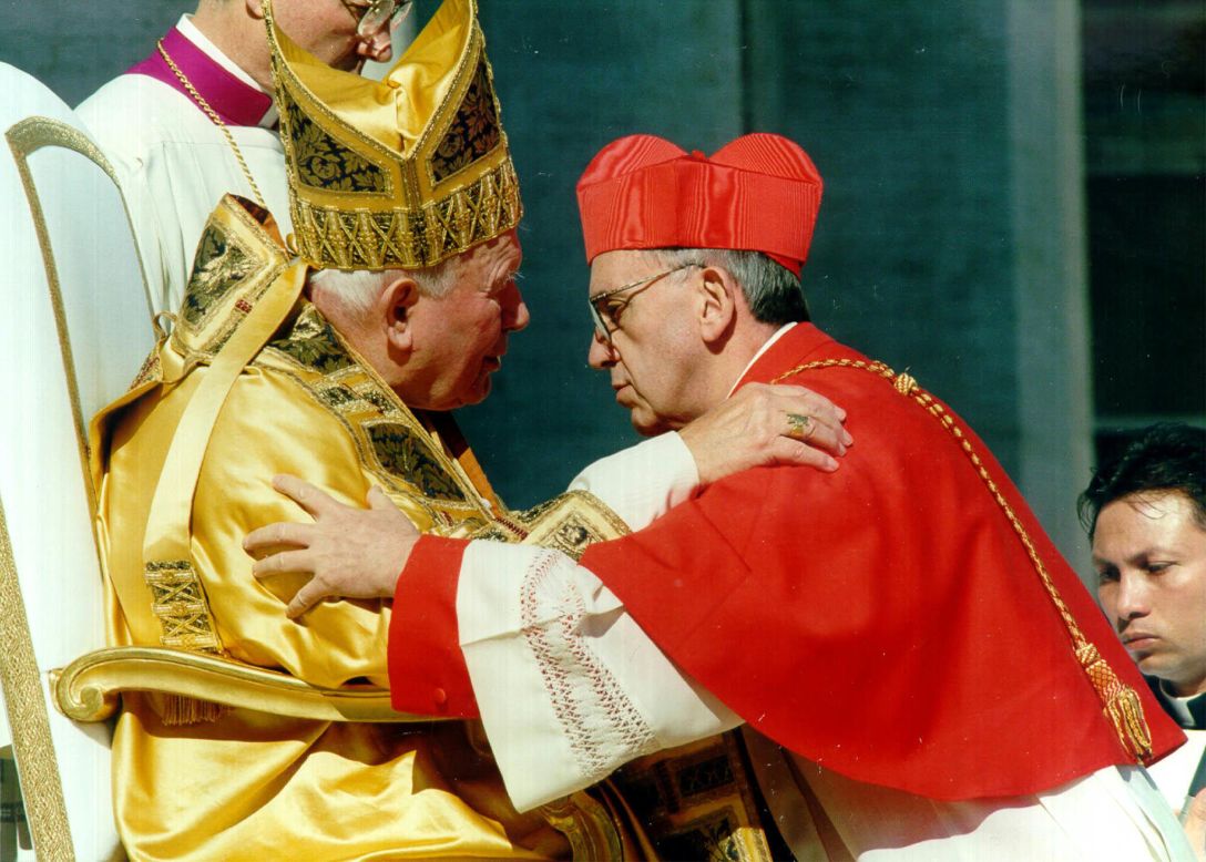 Pope John Paul II receives Cardinal Bergoglio, archbishop of Buenos Aires, Argentina, at the Vatican on February 21, 2001.