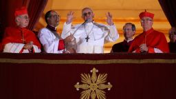 Newly elected Pope Francis speaks to the crowd from the central balcony of St. Peter's Basilica at the Vatican on Wednesday, March 13. Argentinian Cardinal Jorge Mario Bergoglio was elected as the first pontiff from Latin America and will lead the world's 1.2 billion Catholics.
