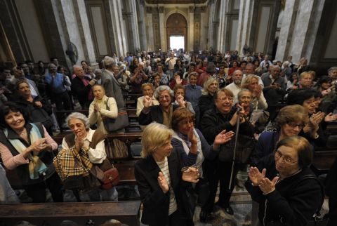 The faithful celebrate at the Metropolitan Cathedral in Buenos Aires.