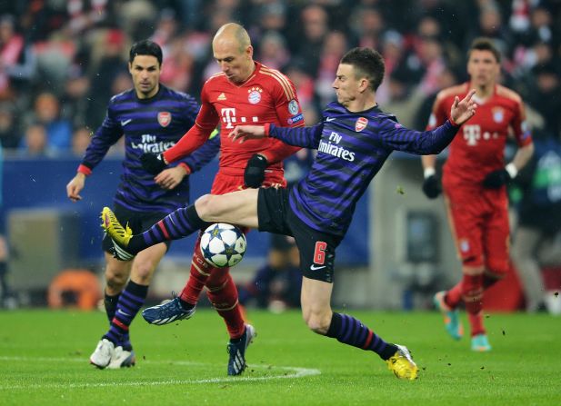Arjen Robben was a constant danger to the Arsenal defense and kept the visiting players busy as Bayern looked for an equalizer.