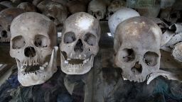 File photo of the Choeung Ek Genocidal Center,  where 8,000 human skulls sit in a glass case, in Phnom Penh province. One of the leaders of the Khmer Rouge - responsible for killing more than 1 million people --  died Thursday.