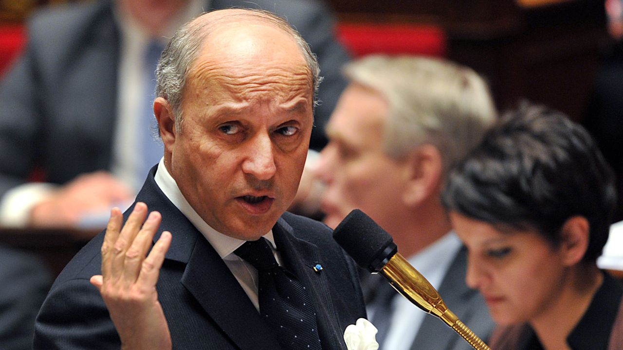 French Minister of Foreign Affairs Laurent Fabius addresses members of Parliament on Tuesday in Paris.