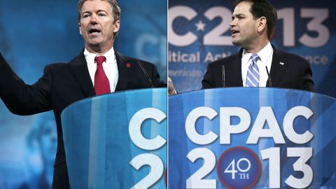 Two contenders for 2016: Sens. Rand Paul, left, and Marco Rubio speak at the CPAC convention last month.
