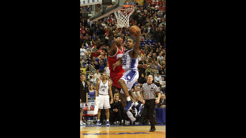 Jason Williams of Duke drives to the basket for a layup against Maryland during the semifinal tournament game at the Metrodome in Minneapolis on March 31, 2001. Duke overcame a 22-point deficit at one point to beat Maryland 95-84 and advance to the championship game.