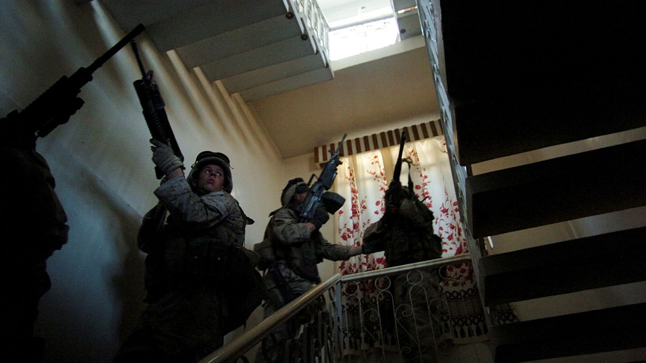 Marines search houses in Fallujah for insurgents on November 10, 2004.