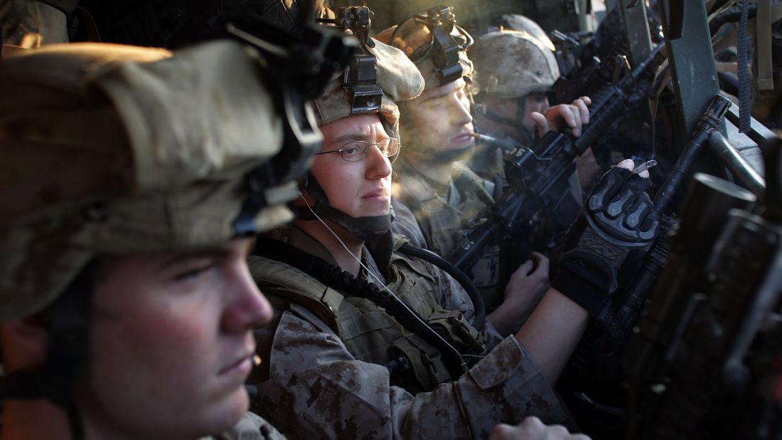 U.S. Marines prepare for a military operation at Camp Ramadi in Anbar province on January 14, 2007.