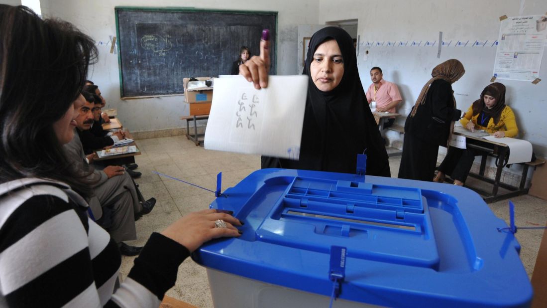 An Iraqi woman votes in parliamentary elections in Kirkuk on March 7, 2010.