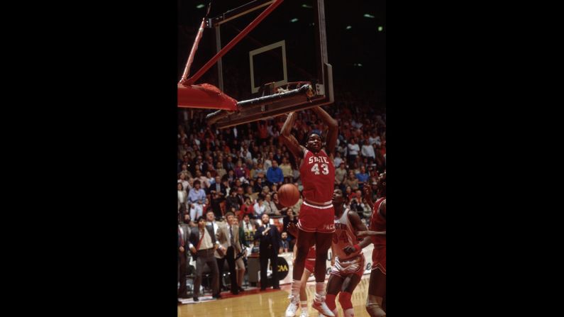 Lorenzo Charles' dunk at the buzzer gave North Carolina State a stunning upset victory over Houston in the 1983 championship game.