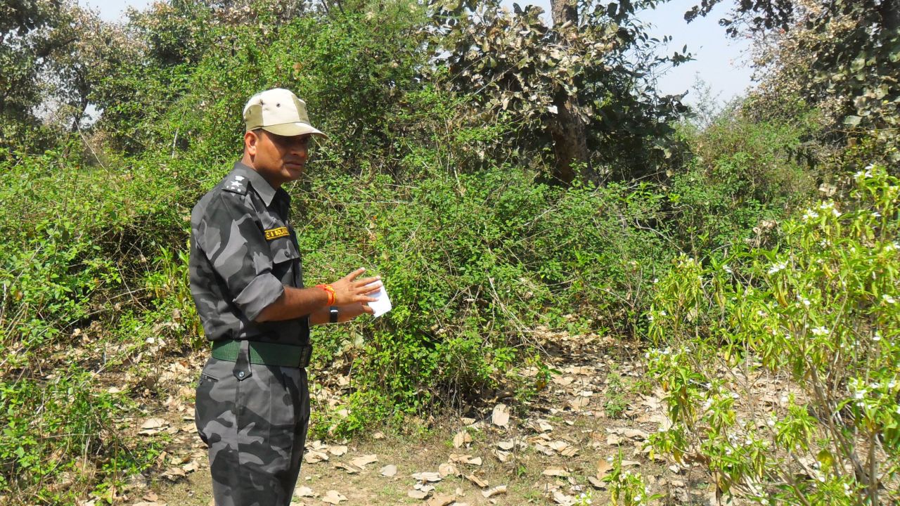 An Indian security official looks over the site that a Swiss woman was raped the night before near Gwalior on March 16, 2013.