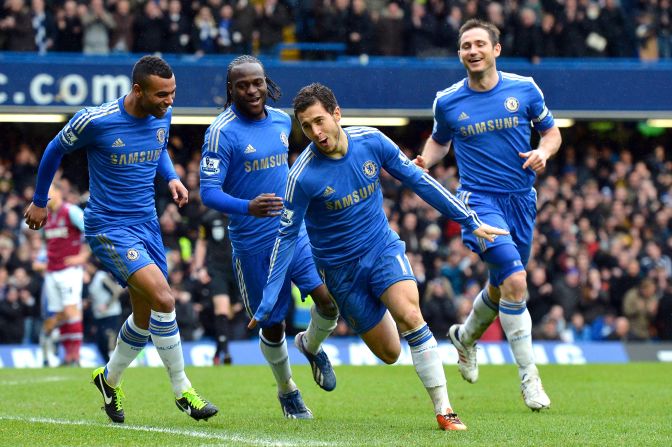 Eden Hazard was on target and Frank Lampard scored his 200th goal for Chelsea as it moved into third place in the Premier League with a 2-0 win over West Ham.