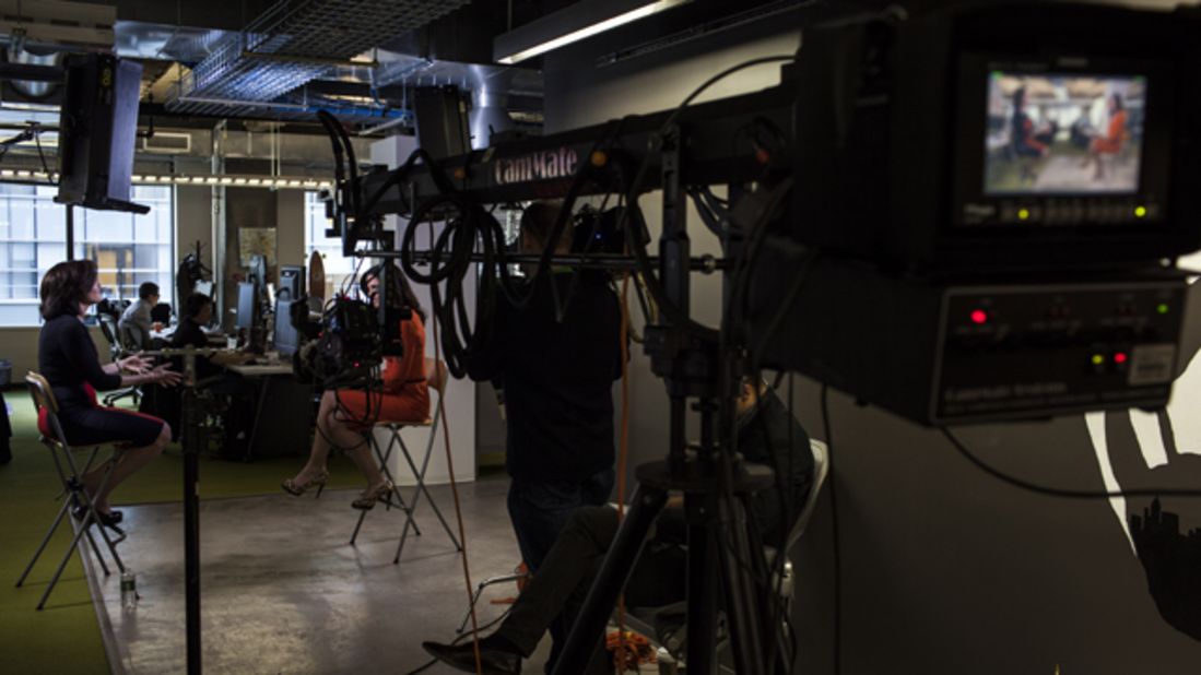 Shot from behind the jib during Soledad O'Brien's interview of Facebook COO Sheryl Sandberg on her book "Lean In."