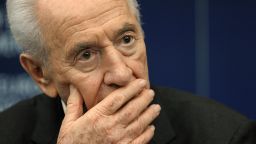 Israeli President Shimon Peres attends a press conference at the European Parliament  on March 12, 2013. 