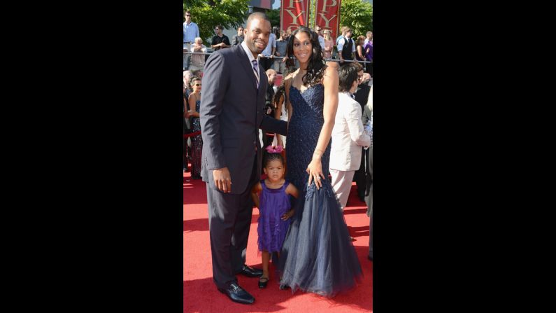 Pro basketball players Shelden Williams and Candace Parker married in 2008 and had a daughter the following year. Candace Parker still plays for the L.A. Sparks. Pictured, the couple and their daughter, Lailaa Nicole Williams, arrive at the 2012 ESPY Awards in Los Angeles, July 2012.