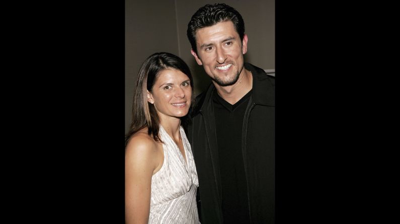 Soccer star Mia Hamm and baseball player Nomar Garciaparra married in 2003 and had twin girls in 2007 together, according to People. Pictured, the pair attend a show premiere, November 2005.