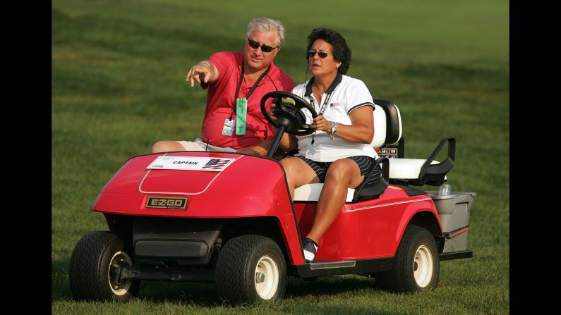 Golfer Nancy Lopez and World Series MVP Ray Knight were married for 27 years before splitting up in 2009. Pictured, Lopez and Knight watch a game in Carmel, Indiana, September 2005.