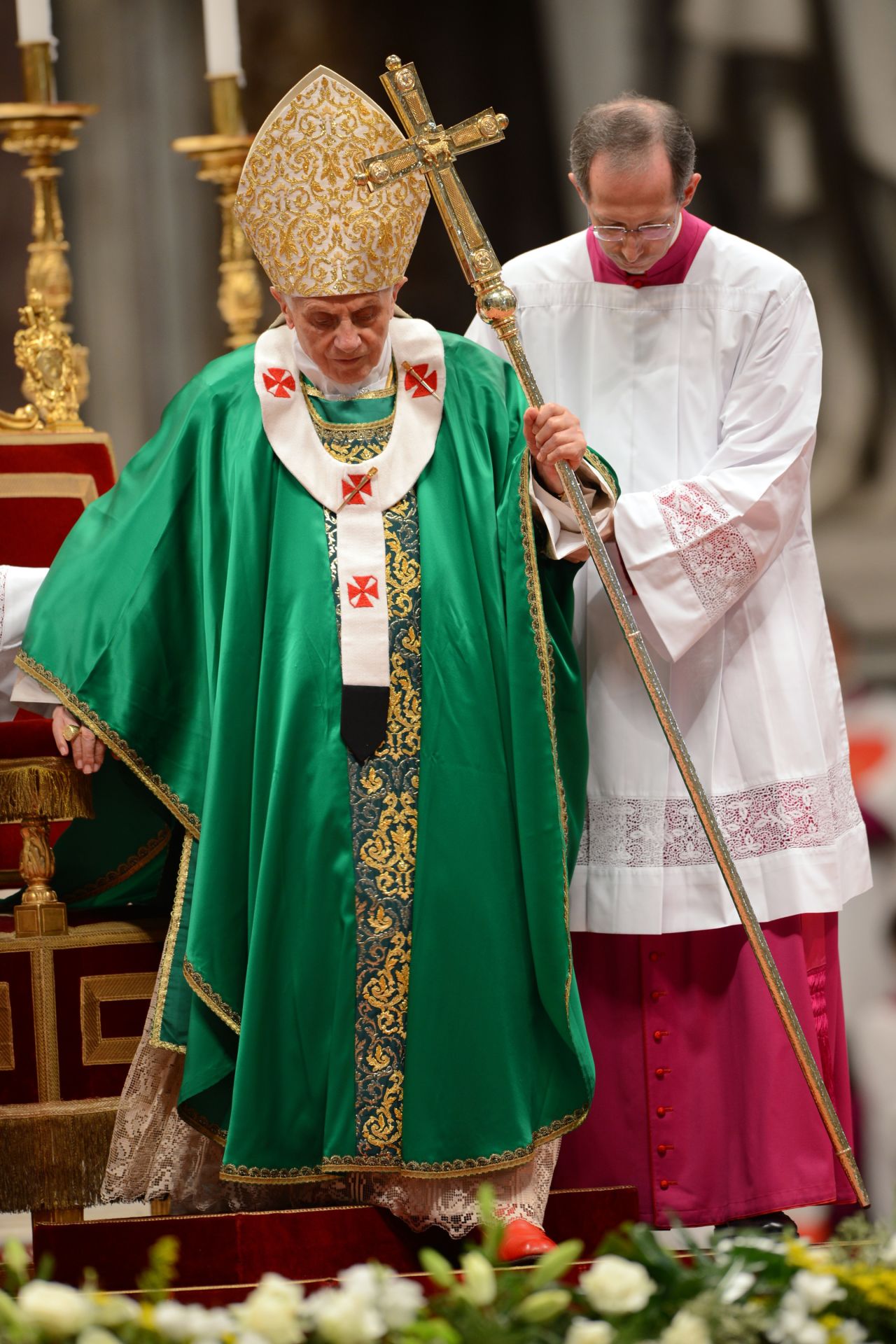 Pope Benedict XVI wears a green chasuble in October, 2012. A chasuble is a liturgical vestment worn by all priests, including the pope, when saying mass, Beck said. There are a few liturgical seasons in the church, he said, each of which is associated with a color of chasuble. Green is the color worn most Sundays, known as "ordinary time," essentially, not during Advent, Lent or Easter.