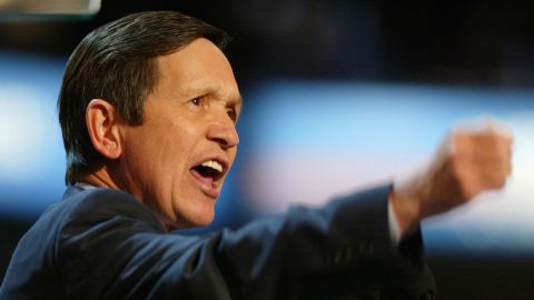 Congressman Dennis Kucinich speaks on the third day of the Democratic National Convention July 28, 2004, at the Fleet Center in Boston. 