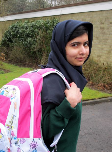 Malala Yousafzai returns to school for the first time at Edgbaston High School for Girls in Birmingham, England, on March 19, 2012. The 15-year-old said she had "achieved her dream."