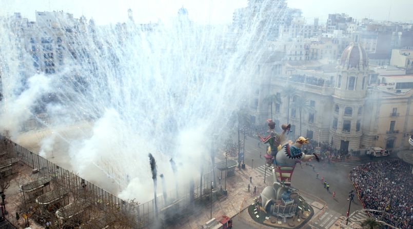 Firecrackers engulf Valencia's Town Hall on Sunday, March 17.