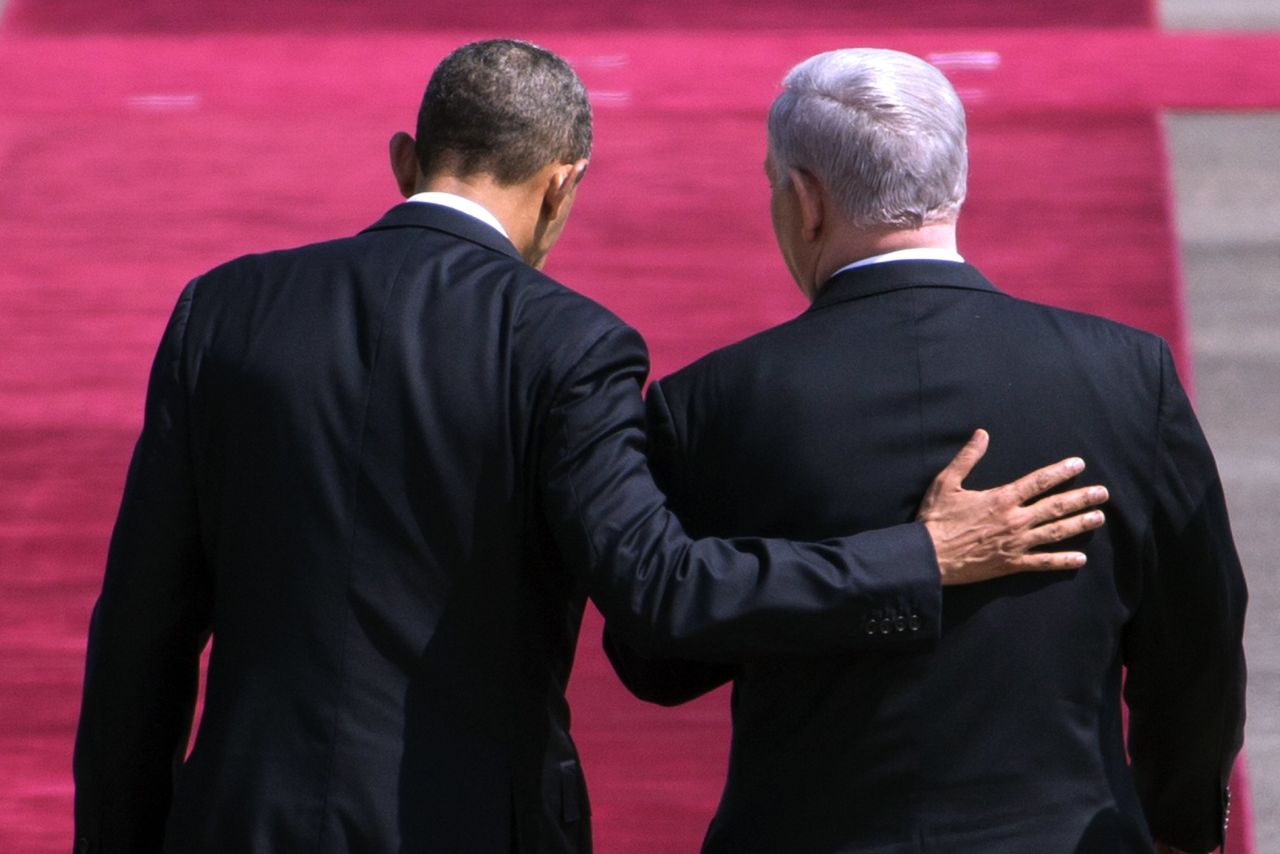 Israeli Prime Minister Benjamin Netanyahu greets Obama at Israel's Ben Gurion Airport on March 20. 
